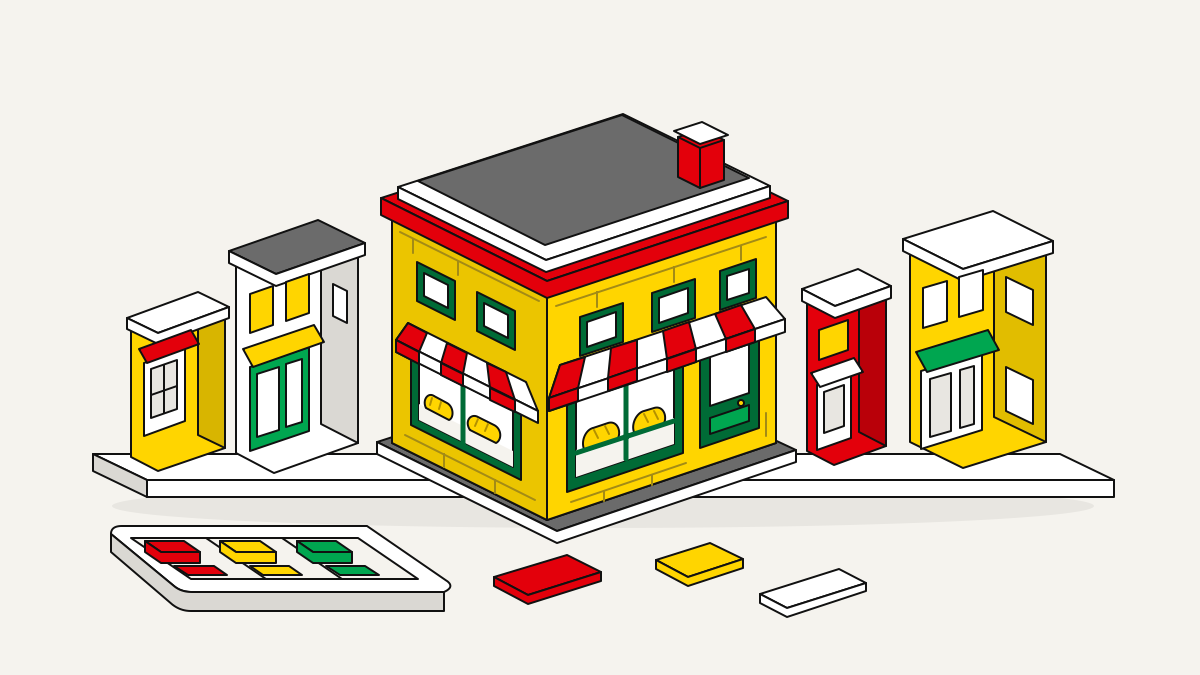 Bakery MOC collection: five real-part sets for a shopfront scene